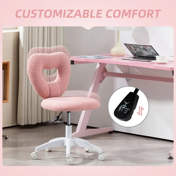 Armless Computer Desk Chair, Office Task Chair, Teddy Fleece Heart Makeup Vanity Chair with Swivel Wheels, Pink - product image 7