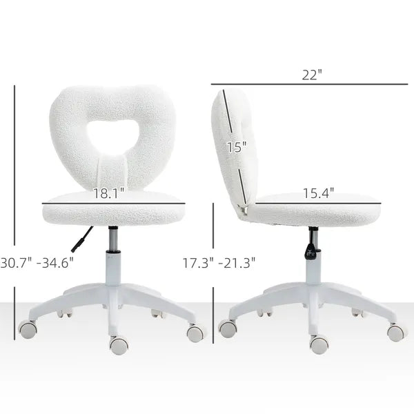 HOMCOM Armless Computer Desk Chair, Office Task Chair, Teddy Fleece Heart Makeup Vanity Chair with Swivel Wheels, White - product image 3