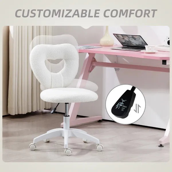 HOMCOM Armless Computer Desk Chair, Office Task Chair, Teddy Fleece Heart Makeup Vanity Chair with Swivel Wheels, White - product image 7