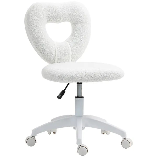 HOMCOM Armless Computer Desk Chair, Office Task Chair, Teddy Fleece Heart Makeup Vanity Chair with Swivel Wheels, White - product image 11
