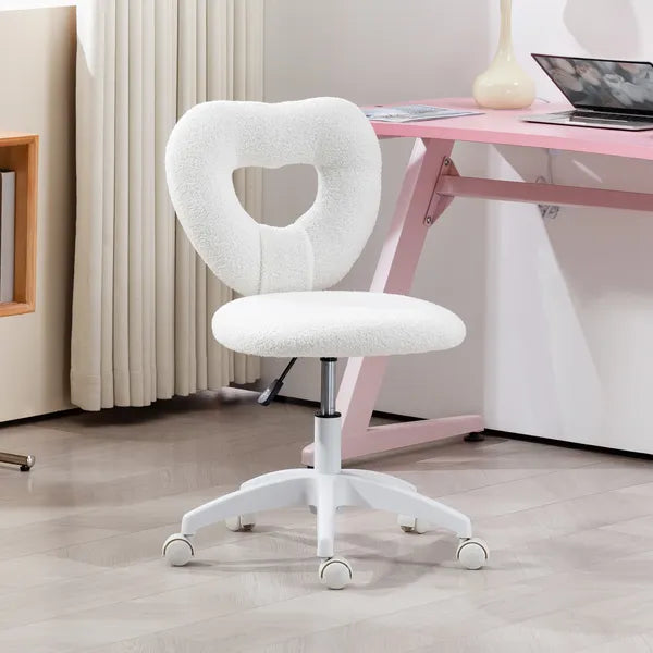 HOMCOM Armless Computer Desk Chair, Office Task Chair, Teddy Fleece Heart Makeup Vanity Chair with Swivel Wheels, White - product image 2