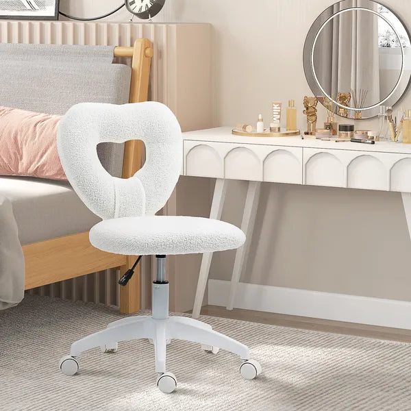 HOMCOM Armless Computer Desk Chair, Office Task Chair, Teddy Fleece Heart Makeup Vanity Chair with Swivel Wheels, White - product image 9