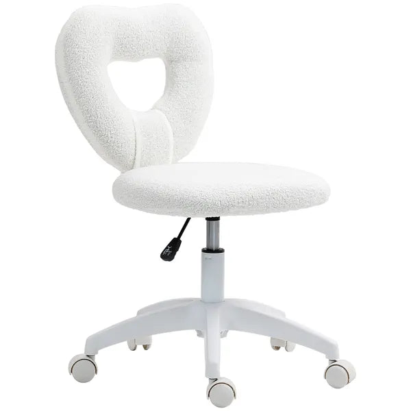 HOMCOM Armless Computer Desk Chair, Office Task Chair, Teddy Fleece Heart Makeup Vanity Chair with Swivel Wheels, White - product image 1
