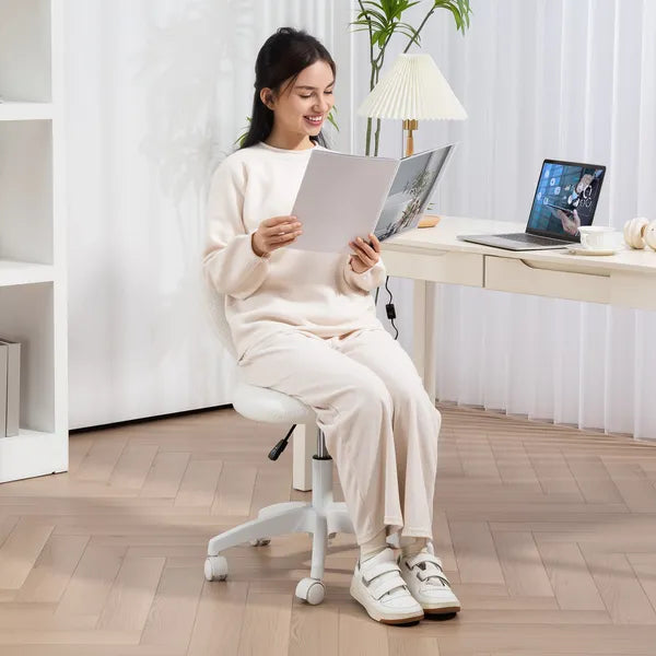 HOMCOM Armless Computer Desk Chair, Office Task Chair, Teddy Fleece Heart Makeup Vanity Chair with Swivel Wheels, White - product image 8