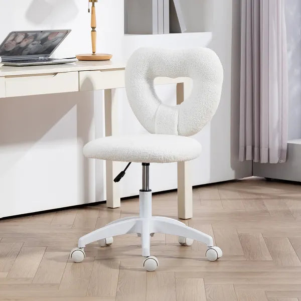HOMCOM Armless Computer Desk Chair, Office Task Chair, Teddy Fleece Heart Makeup Vanity Chair with Swivel Wheels, White - product image 10