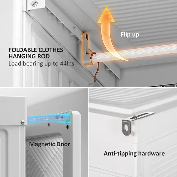 HOMCOM Armoire Foldable White Portable Closet Wardrobe with Cube Storage Hanging Rods Magnet Doors Clothes Organizer - product image 7