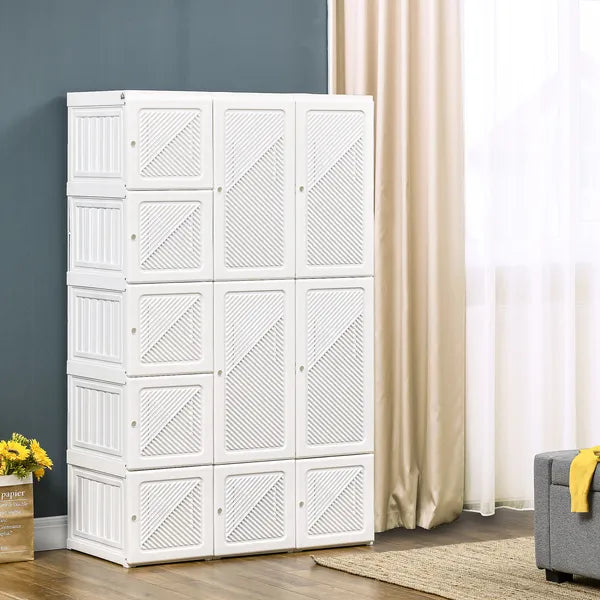 HOMCOM Armoire Foldable White Portable Closet Wardrobe with Cube Storage Hanging Rods Magnet Doors Clothes Organizer - product image 2