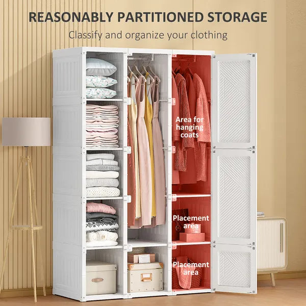 HOMCOM Armoire Foldable White Portable Closet Wardrobe with Cube Storage Hanging Rods Magnet Doors Clothes Organizer - product image 4