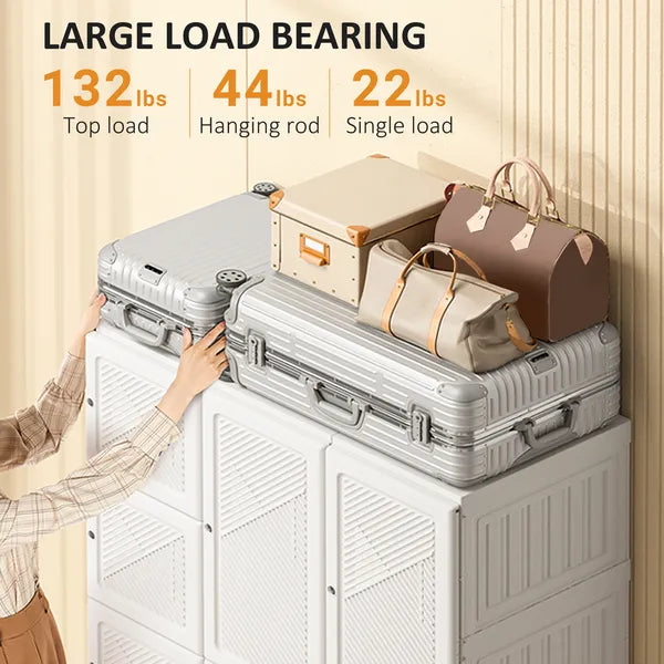 HOMCOM Armoire Foldable White Portable Closet Wardrobe with Cube Storage Hanging Rods Magnet Doors Clothes Organizer - product image 6