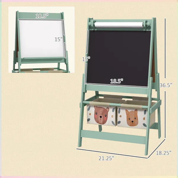 Art Easel for Kids with Paper Roll, 3 in 1 Toddler Painting Easel with Blackboard, Whiteboard, Storage Baskets, Green - product image 3