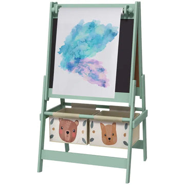 Art Easel for Kids with Paper Roll, 3 in 1 Toddler Painting Easel with Blackboard, Whiteboard, Storage Baskets, Green - product image 1
