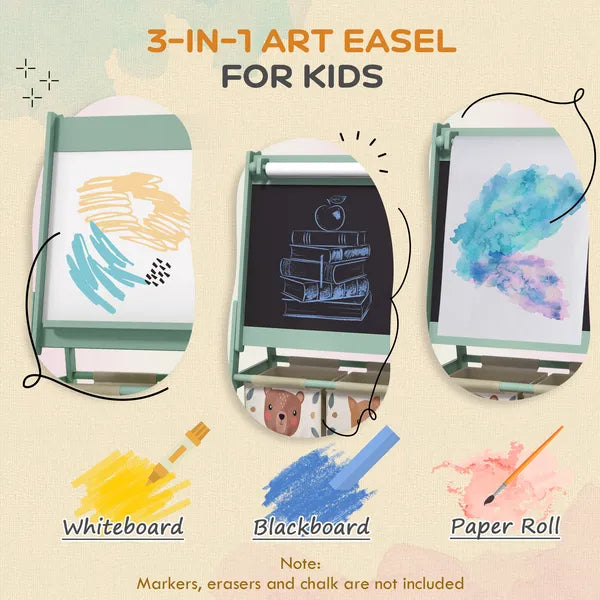 Art Easel for Kids with Paper Roll, 3 in 1 Toddler Painting Easel with Blackboard, Whiteboard, Storage Baskets, Green - product image 4