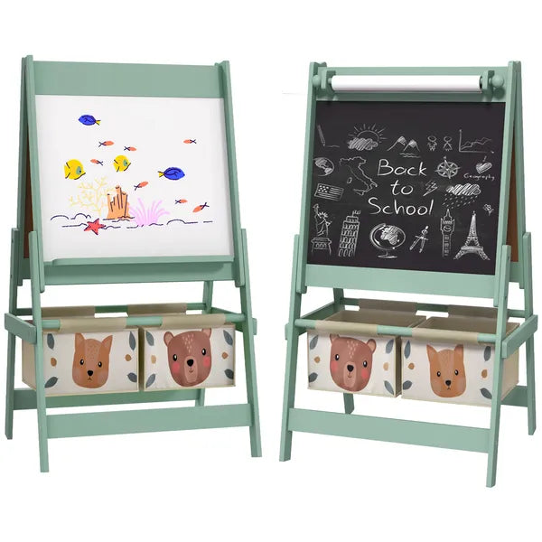 Art Easel for Kids with Paper Roll, 3 in 1 Toddler Painting Easel with Blackboard, Whiteboard, Storage Baskets, Green - product image 11