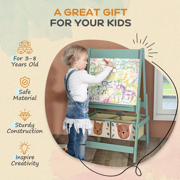 Art Easel for Kids with Paper Roll, 3 in 1 Toddler Painting Easel with Blackboard, Whiteboard, Storage Baskets, Green - product image 6