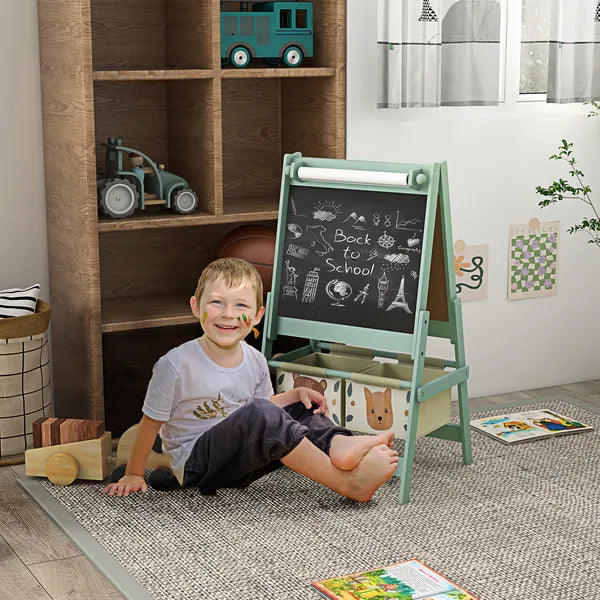 Art Easel for Kids with Paper Roll, 3 in 1 Toddler Painting Easel with Blackboard, Whiteboard, Storage Baskets, Green - product image 10