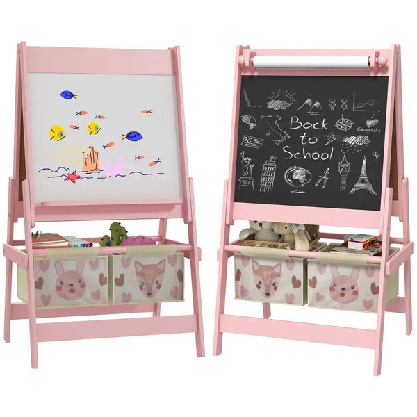 Art Easel for Kids with Paper Roll, Blackboard, Whiteboard, Storage, Pink - product image 11