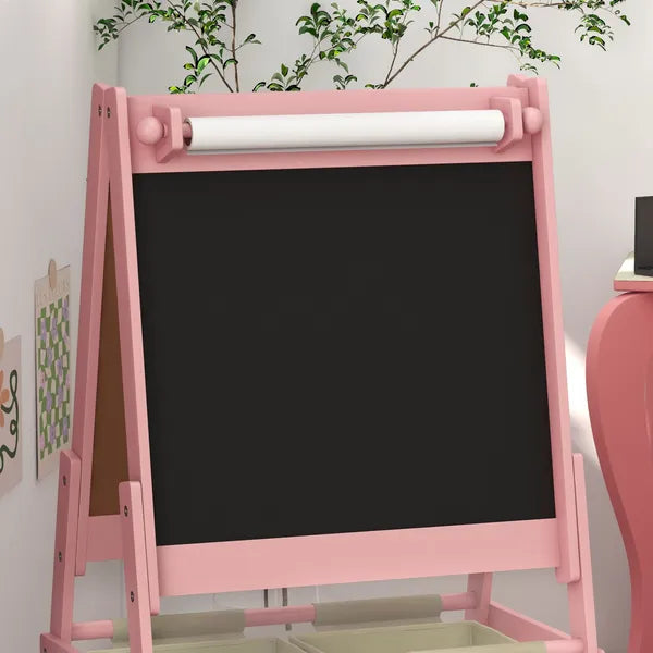 Art Easel for Kids with Paper Roll, Blackboard, Whiteboard, Storage, Pink - product image 9