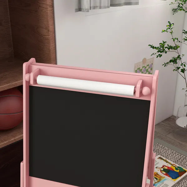 Art Easel for Kids with Paper Roll, Blackboard, Whiteboard, Storage, Pink - product image 7