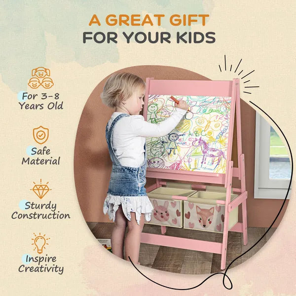 Art Easel for Kids with Paper Roll, Blackboard, Whiteboard, Storage, Pink - product image 6