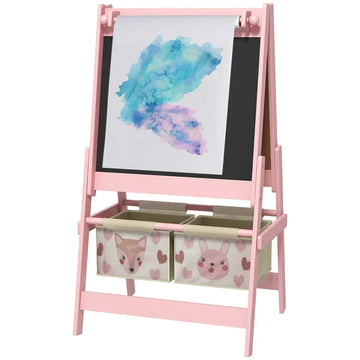 Art Easel for Kids with Paper Roll, Blackboard, Whiteboard, Storage, Pink - product image 1
