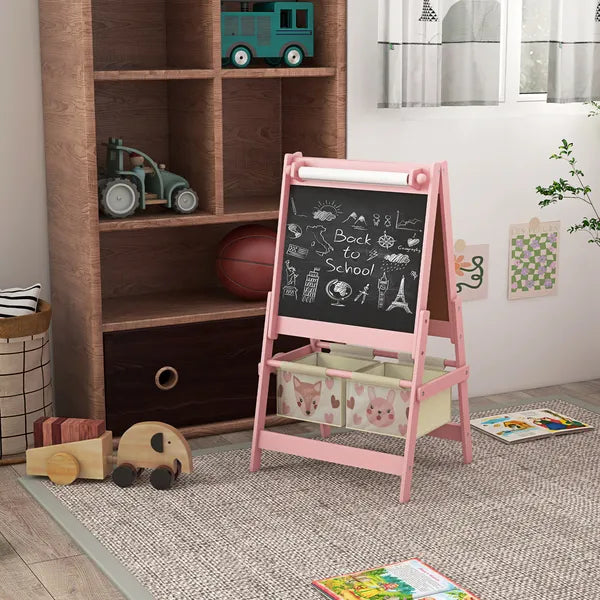 Art Easel for Kids with Paper Roll, Blackboard, Whiteboard, Storage, Pink - product image 10