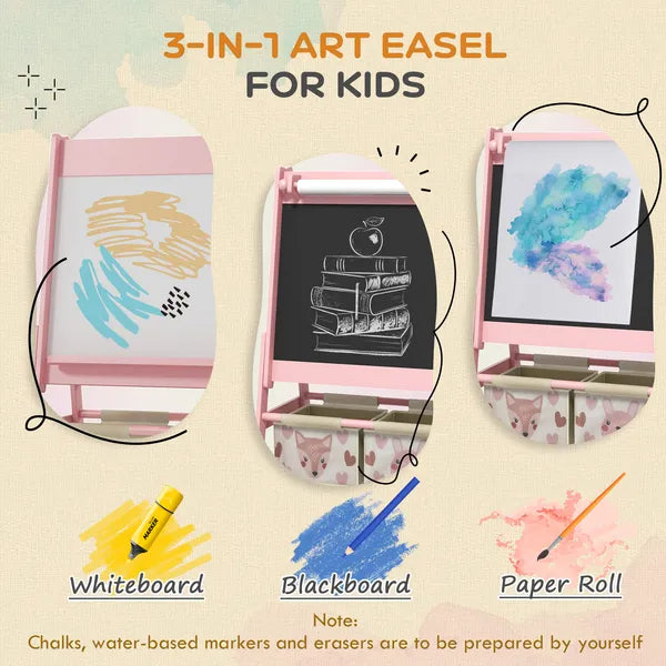 Art Easel for Kids with Paper Roll, Blackboard, Whiteboard, Storage, Pink - product image 4