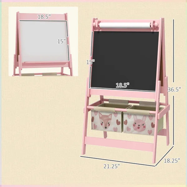 Art Easel for Kids with Paper Roll, Blackboard, Whiteboard, Storage, Pink - product image 3