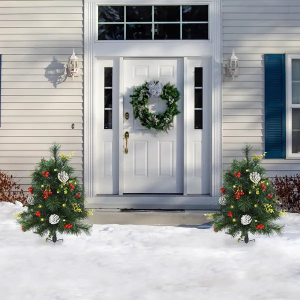 HOMCOM Artificial Christmas Trees 2-Pack Slim with 24 Warm White Lights Green Holiday Decor - product image 10