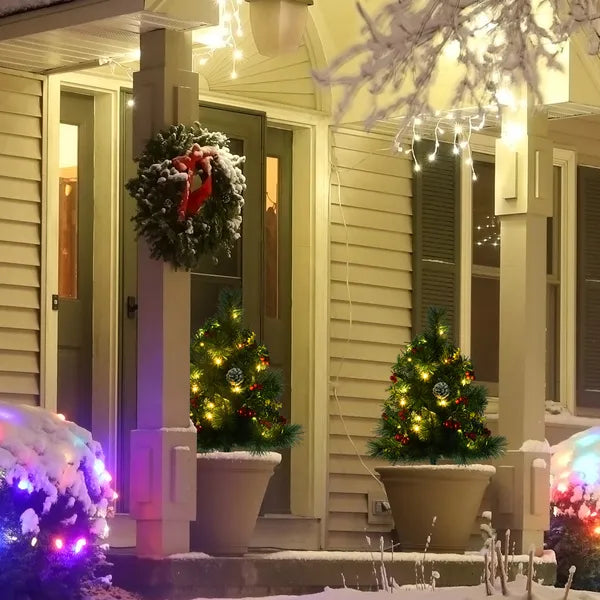 HOMCOM Artificial Christmas Trees 2-Pack Slim with 24 Warm White Lights Green Holiday Decor - product image 1