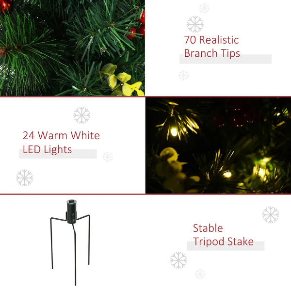 HOMCOM Artificial Christmas Trees 2-Pack Slim with 24 Warm White Lights Green Holiday Decor - product image 5