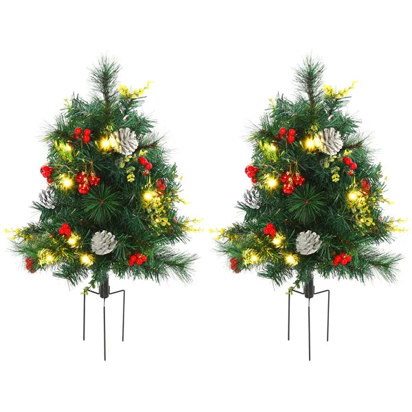 HOMCOM Artificial Christmas Trees 2-Pack Slim with 24 Warm White Lights Green Holiday Decor - product image 2
