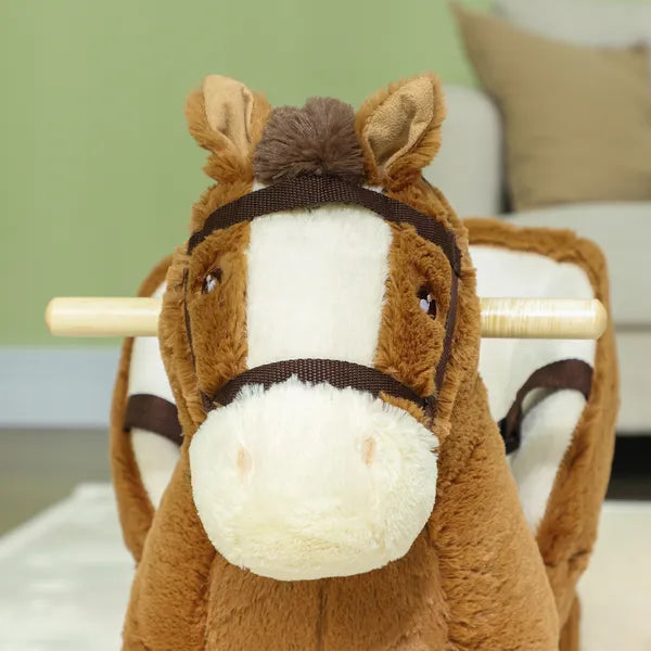 Qaba Baby Rocking Horse, Plush Animal Rocker with Sound, Wooden Base Seat Safety Belt, for Ages 18-36 Months, Brown - product image 9