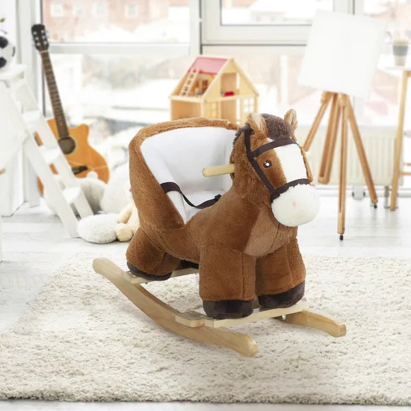 Qaba Baby Rocking Horse, Plush Animal Rocker with Sound, Wooden Base Seat Safety Belt, for Ages 18-36 Months, Brown - product image 10