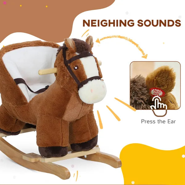 Qaba Baby Rocking Horse, Plush Animal Rocker with Sound, Wooden Base Seat Safety Belt, for Ages 18-36 Months, Brown - product image 4