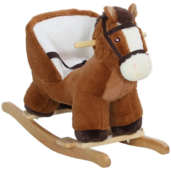 Qaba Baby Rocking Horse, Plush Animal Rocker with Sound, Wooden Base Seat Safety Belt, for Ages 18-36 Months, Brown - product image 11
