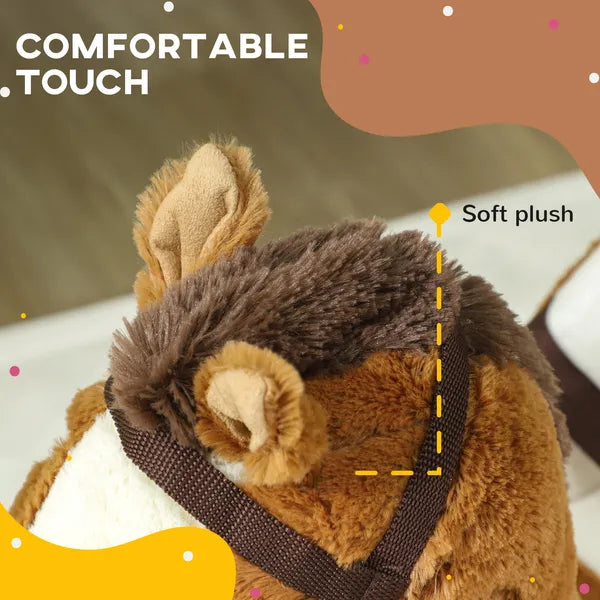 Qaba Baby Rocking Horse, Plush Animal Rocker with Sound, Wooden Base Seat Safety Belt, for Ages 18-36 Months, Brown - product image 5