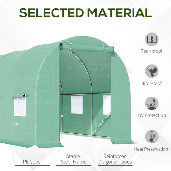 Outsunny Backyard Greenhouse 15 x 7 x 7 with Door Ventilation Windows Outdoor Tunnel Walk-In Garden Plant Growing House Green - product image 4