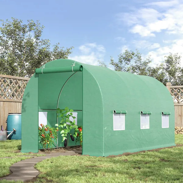 Outsunny Backyard Greenhouse 15 x 7 x 7 with Door Ventilation Windows Outdoor Tunnel Walk-In Garden Plant Growing House Green - product image 2