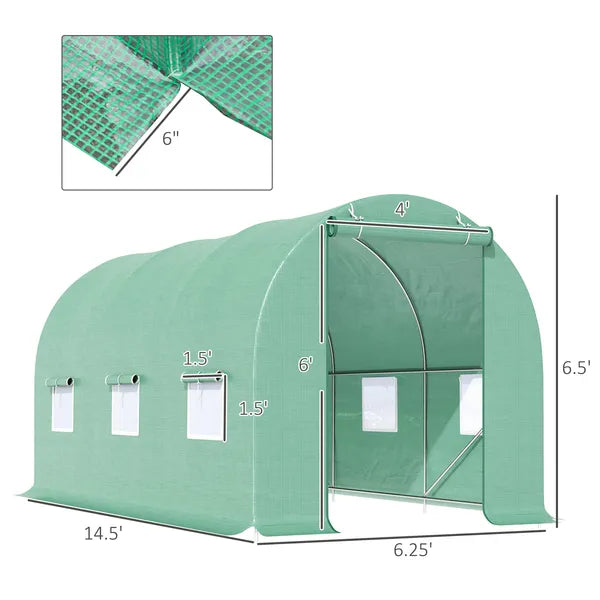 Outsunny Backyard Greenhouse 15 x 7 x 7 with Door Ventilation Windows Outdoor Tunnel Walk-In Garden Plant Growing House Green - product image 3