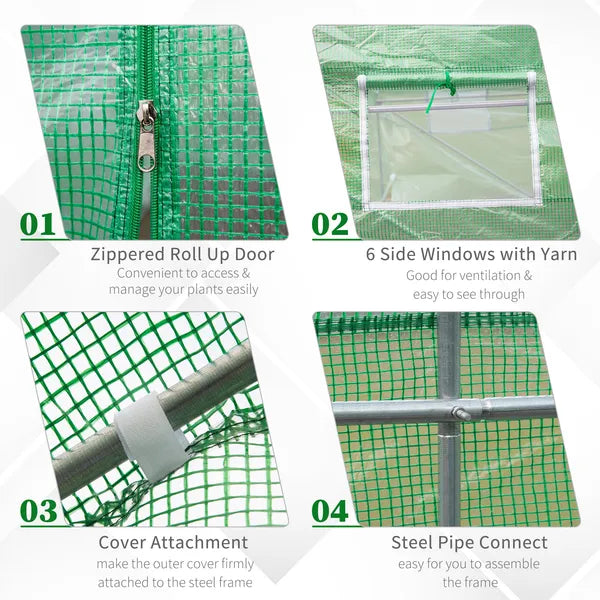 Outsunny Backyard Greenhouse 15 x 7 x 7 with Door Ventilation Windows Outdoor Tunnel Walk-In Garden Plant Growing House Green - product image 5