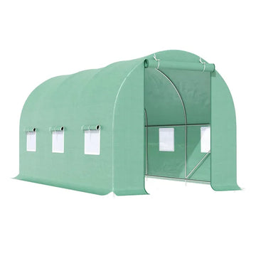 Outsunny Backyard Greenhouse 15 x 7 x 7 with Door Ventilation Windows Outdoor Tunnel Walk-In Garden Plant Growing House Green - product image 1