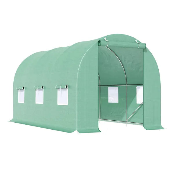 Outsunny Backyard Greenhouse 15 x 7 x 7 with Door Ventilation Windows Outdoor Tunnel Walk-In Garden Plant Growing House Green - product image 1