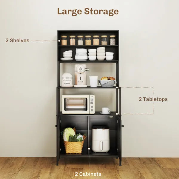 HOMCOM Baker's Rack with Power Outlet and Storage Shelves, Microwave Stand with Louvred Door Cabinets, Black - product image 5