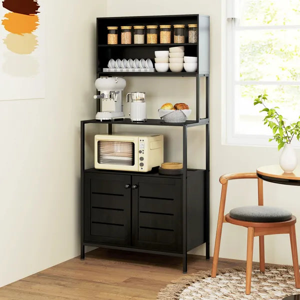 HOMCOM Baker's Rack with Power Outlet and Storage Shelves, Microwave Stand with Louvred Door Cabinets, Black - product image 10