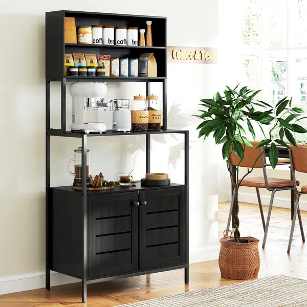 HOMCOM Baker's Rack with Power Outlet and Storage Shelves, Microwave Stand with Louvred Door Cabinets, Black - product image 8