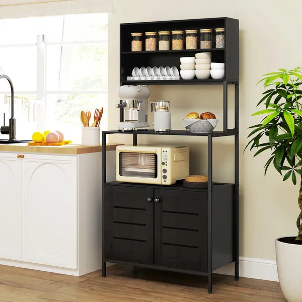 HOMCOM Baker's Rack with Power Outlet and Storage Shelves, Microwave Stand with Louvred Door Cabinets, Black - product image 2