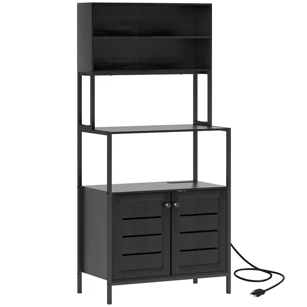 HOMCOM Baker's Rack with Power Outlet and Storage Shelves, Microwave Stand with Louvred Door Cabinets, Black - product image 1