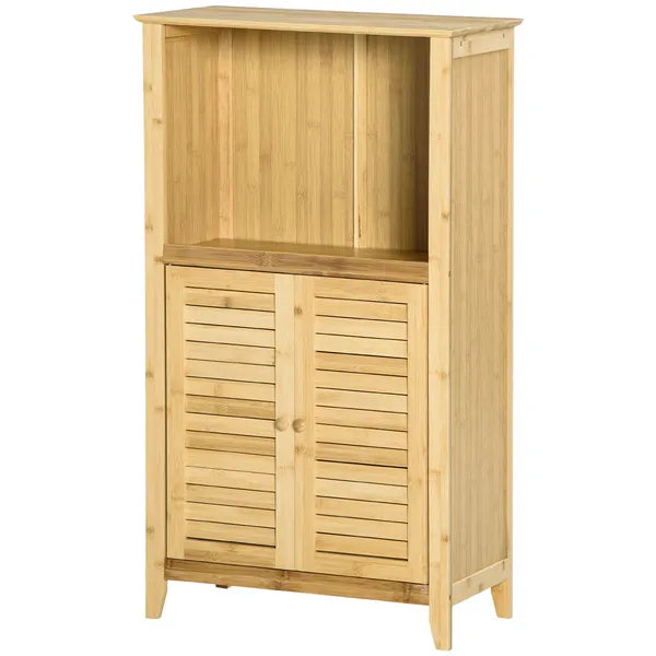 Bamboo Floor Cabinet Bathroom Floor Cabinet Living Room Organizer Tower with Multiple Shelves and Doors Natural - product image 12