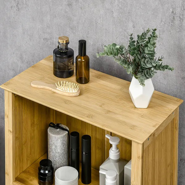 Bamboo Floor Cabinet Bathroom Floor Cabinet Living Room Organizer Tower with Multiple Shelves and Doors Natural - product image 10