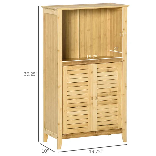 Bamboo Floor Cabinet Bathroom Floor Cabinet Living Room Organizer Tower with Multiple Shelves and Doors Natural - product image 3